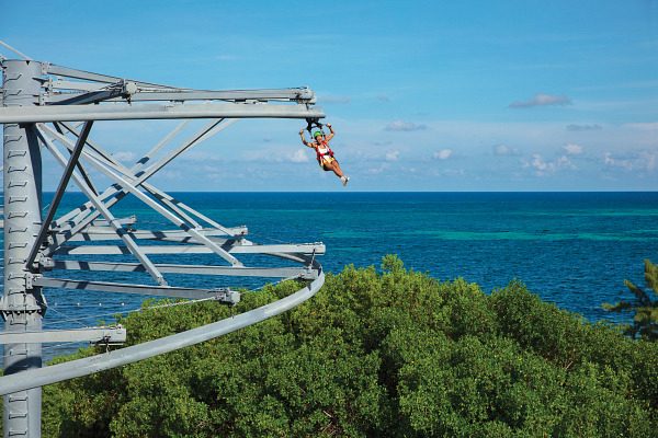 Woman over mangroves on roll glider